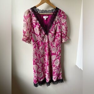 TED BAKER Sankey Mini Dress Pink floral Eyelash Lace Crepe Lightweight Puff‎ 6